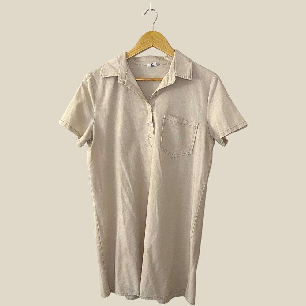 Cream collared shirt dress
